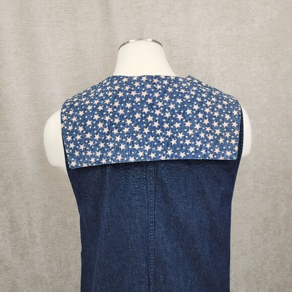 Vintage 90s Denim Blue Jean Maxi Dress Star Print Bandana Collar Western - Picture 8 of 13